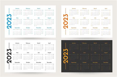 Conjunto De Calendarios Horizontales De Pared Mensuales 2023 Plantillas