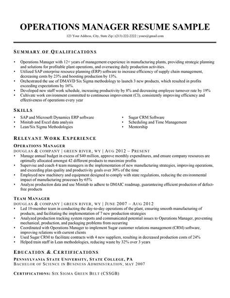 Best 17+ Operations Manager Resume Samples | Free Samples ...