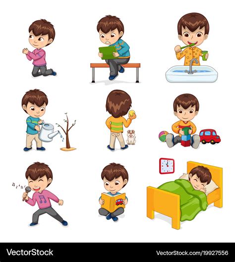 Kid Daily Routine Activities Royalty Free Vector Imag
