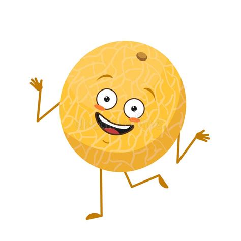 Cute Melon Character With Joy Emotions Smiling Face Happy Eyes Arms And Legs A Mischievous
