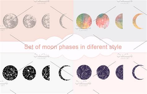16 Moon Phases Vector Set Graphic Design Elements Moon Phases