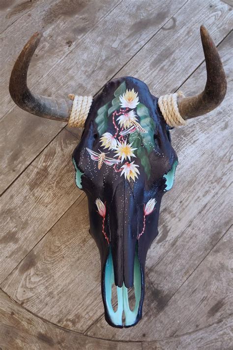 Painted Cow Skullnight Blooming Cactus Design Cow Skull Art