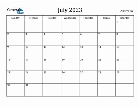 July 2023 Monthly Calendar With Australia Holidays