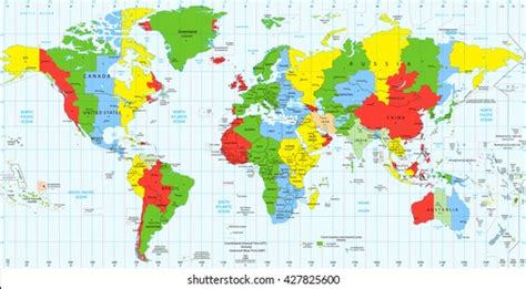 Detailed World Map Standard Time Zones เวกเตอร์สต็อก ปลอดค่าลิขสิทธิ์
