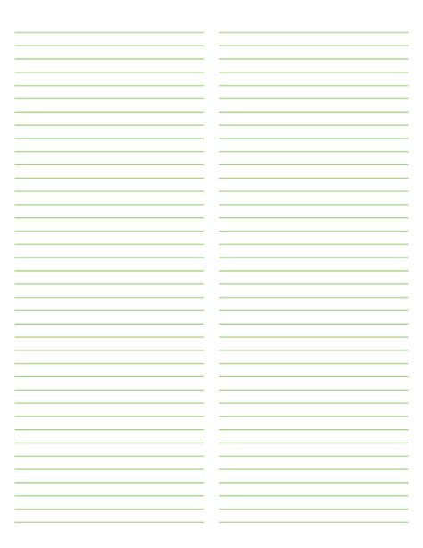 Printable 2 Column Green Lined Paper Narrow Ruled For Letter Paper