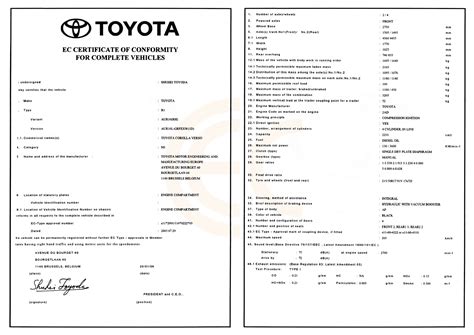 Conformity Certificate For Toyota Prius