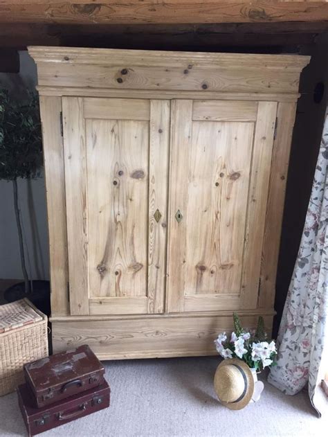 Beautiful Solid Wood Antique Pine Wardrobe With Ample Hanging Space And