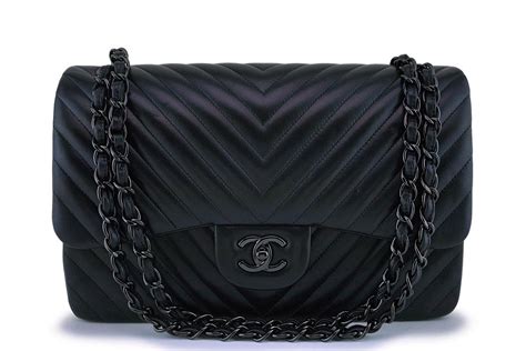 Chanel So Black Chevron Lambskin Jumbo Classic Double Flap Bag