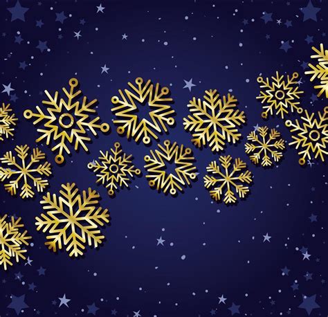 Set Of Gold Snowflakes On Dark Blue Background 4105191 Vector Art At