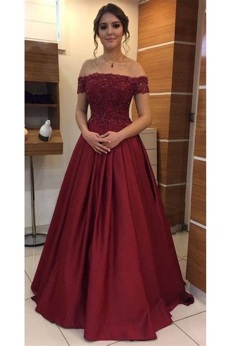 Can't find the right quinceanera dresses? A line off the shoulder Floor-Length Lace Prom Dress Dark ...