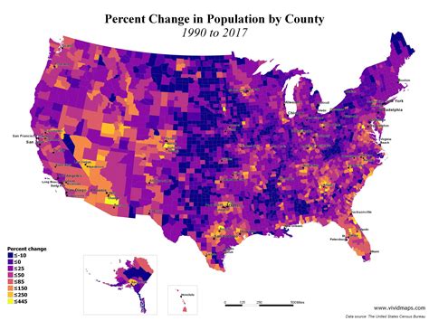 Percent Change In Population By Us County 1990 2017 United States