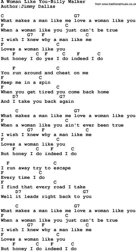 Country Musica Woman Like You Billy Walker Lyrics And Chords