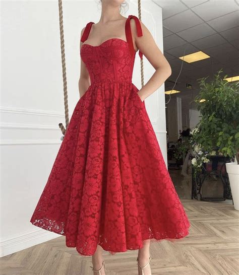 red lace short prom dress a line evening dress in 2021 red lace dress red lace prom dress