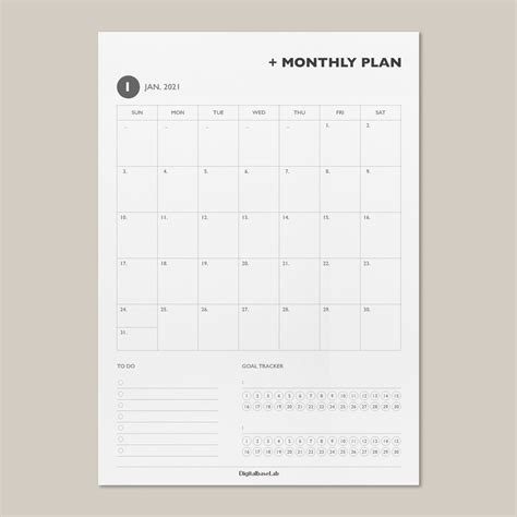 2021 Monthly Planner Printable Month On 1 Page Planner Etsy