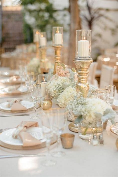 Chic Blush And Gold Wedding Centerpiece Ideas With Candlesticks