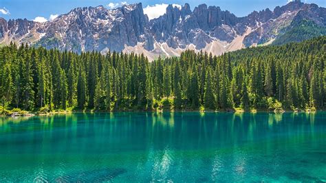 Karersee Lake Landscape Mountains Dolomites Italy Sauris Lake