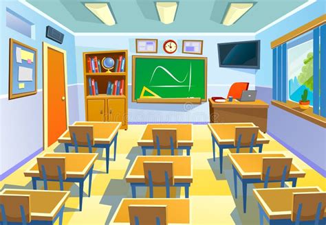 Empty Classroom Background In Cartoon Style Class Room Colorful Stock