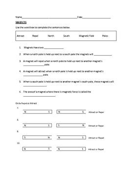 The best source for free math worksheets. Magnet Worksheet Repel and Attract | Worksheets, Words, Teacher newsletter