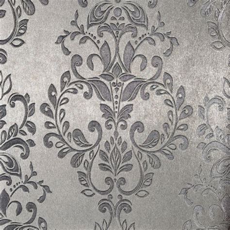 Muriva Serena Shimmer Metallic Silver Damask Wallpaper