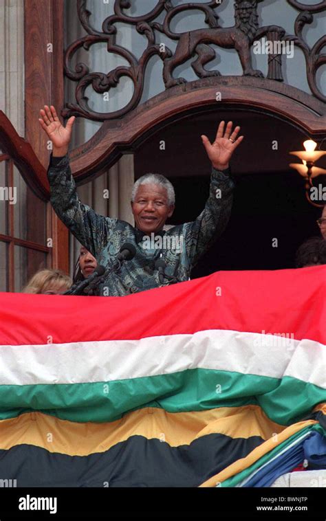 Nelson Mandela In Britain Waving To The Crowd From South Africa House