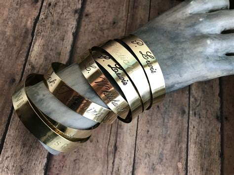Engraved Cuff Bracelets Stackable Brass Cuff Engraved Names Etsy
