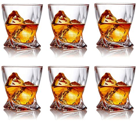 Set Of 6 Twist Whiskey Glass Elegant Lead Free Crystal Old Fashioned Glasses