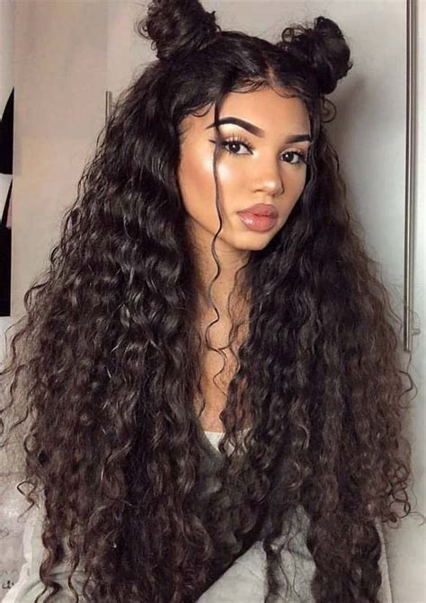 Short hair can frizz up on you more easily than long hair and you run the risk of major poufy hair. Cutest Long Curly Hairstyles With Top Knots in 2019 | Stylezco