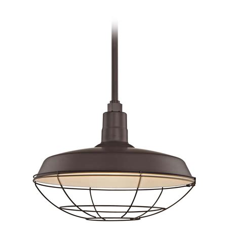 Suspended from a fashionable cord, the original™ contributes character installed above tables or throughout a home or business. Recesso Bronze Barn Pendant Light with 18-Inch RLM Cage Shade
