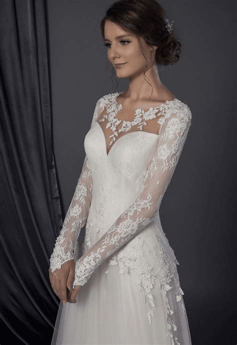 Modest Long Sleeve Wedding Gown With Lace Sleeves
