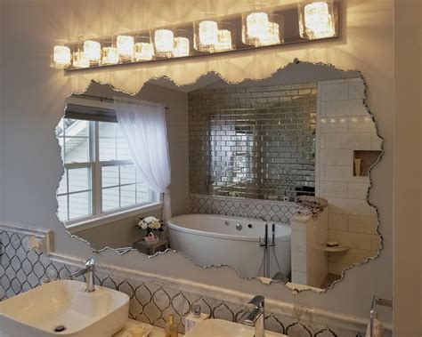 Beveled edge center mirror with black grout. Custom Bathroom Mirrors | Creative Mirror & Shower