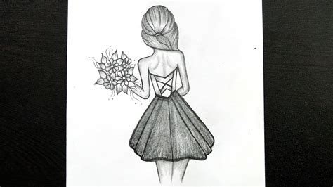 Pencil Drawing Of Girl Easy Beautiful Girl With Flowers Pencil