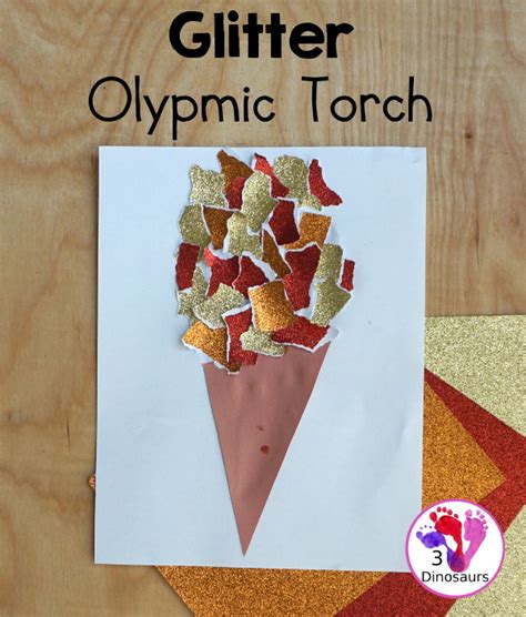 Glitter Olympic Torch Craft With Torn Paper Art 3 Dinosaurs