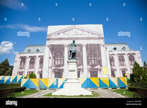 Front View Of The V Alecsandri National Theater Undergoing Restoration