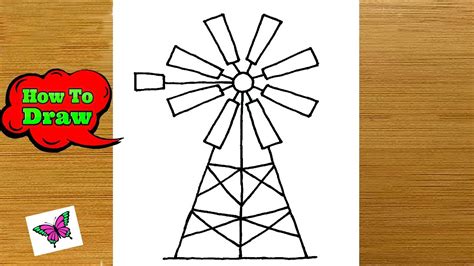 How To Draw Windmill In Easy Way Windmill Drawing Painting