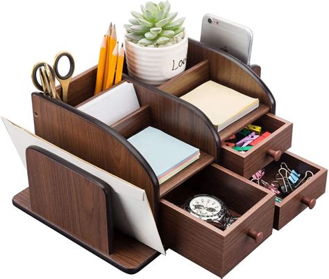 Desktop Storage Organiser Cabinet Classic Brown Wood Office Etsy