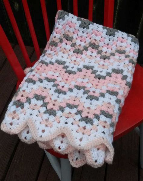 Baby Afghan Granny Ripple Peach Pink White Gray