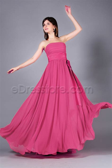 Hot Pink Bridesmaid Dresses With Bow And Ribbon Edresstore