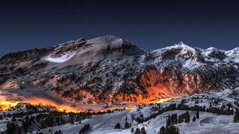 Snow Mountain Lights Winter Landscape Hd Wallpaper Nature And