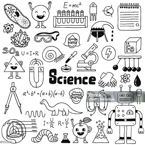 School Science Doodle Set 1 Hand Drawn Vector Illustration Stock