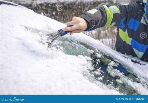 Scraping Ice From The Car Window Stock Photo Image Of Freeze Frozen