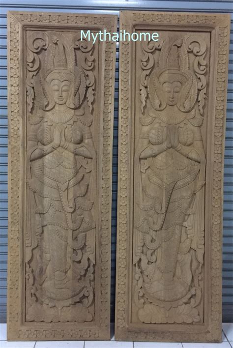Extra Thick Large Wooden Wall Art Wood Craved Thai Angle Lotus Etsy