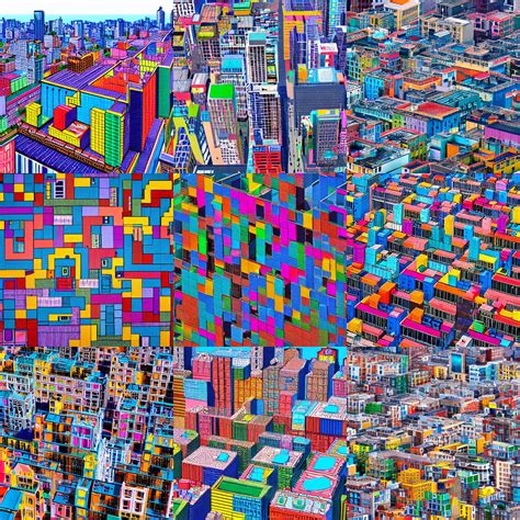 City Rooftops Birds Eye View Tetris Colourful Stable Diffusion