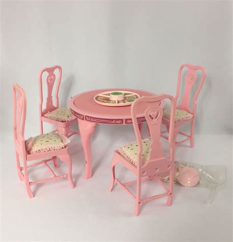 Barbie Sweet Roses Furniture Vintage 1987 Dining Table And Chairs Ebay Barbie Furniture
