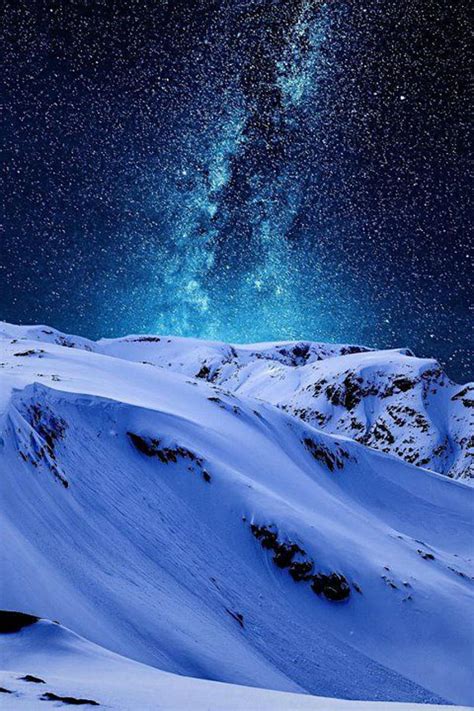 Mountain In Space Sky Milky Way White Blue Starry Stars Snow
