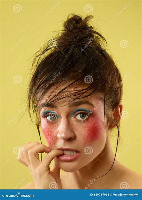 Beautiful Female Face With Perfect Skin And Bright Make Up Stock Photo