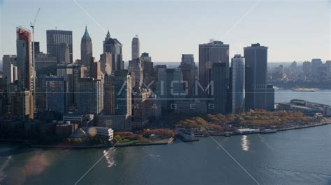 Lower Manhattan And Battery Park In Autumn New York City Aerial Stock