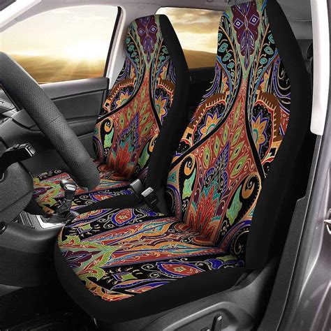 set of 2 car seat covers paisley pattern border bohemian floral classic scarf universal auto