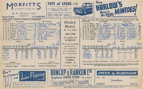 England V South Africa 1955 Headingley Cricket Scorecard
