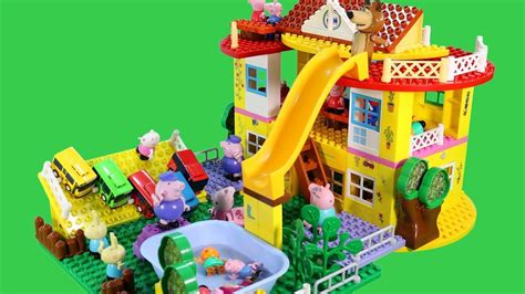 Peppa Pig Lego House Toys For Kids Duplo Lego Set With Water Slide