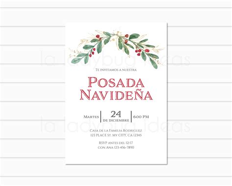 Invitación De Cena Navideña Floral Para Imprimir Fiesta De Navidad Digital Invitacion